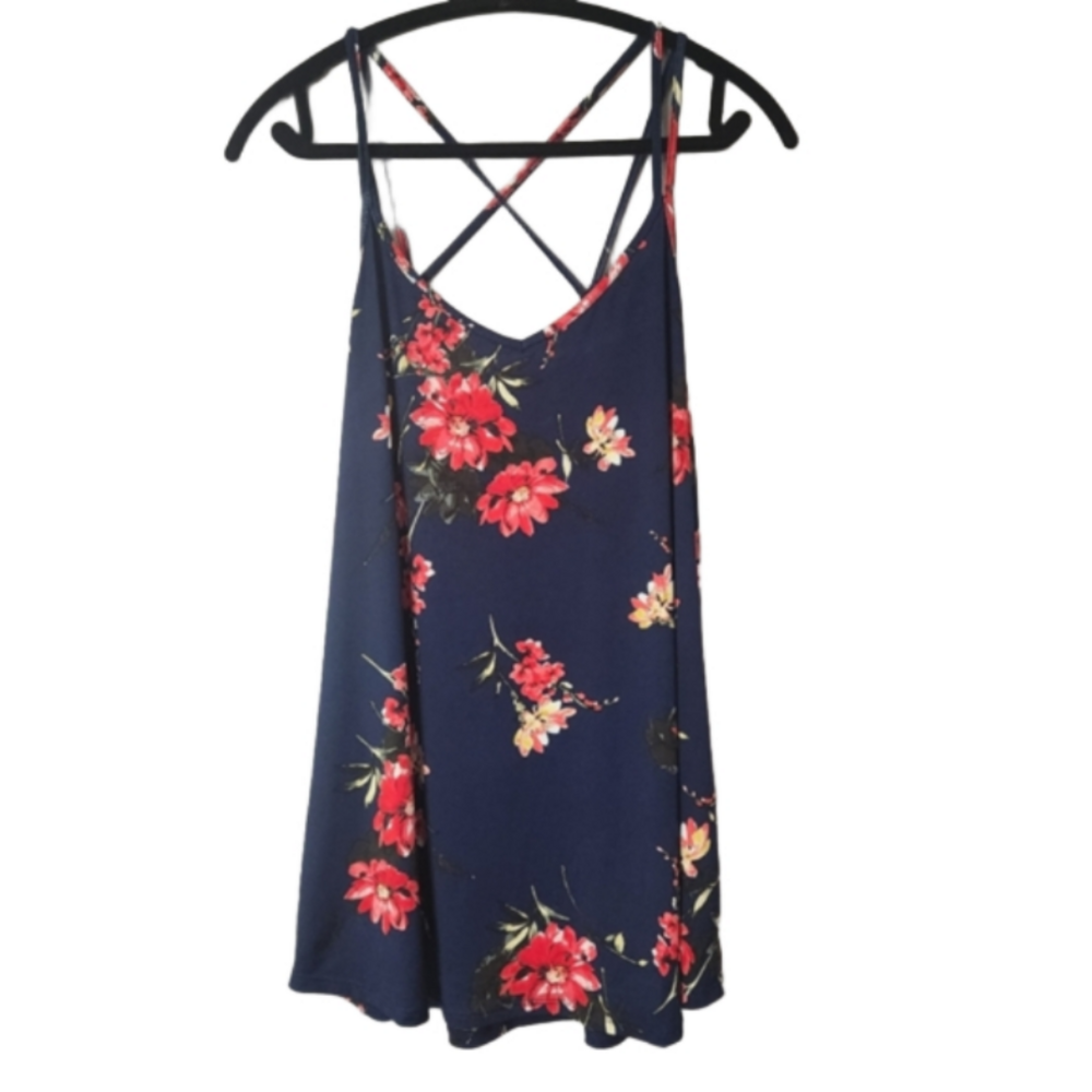 3/$25 NWT Papermoon navy blue floral strappy back tank top, size 2X
